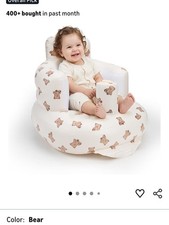 Inflatable Baby Sofa Portable Bear Print Beige for Infant Toddler