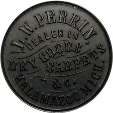 1860's Kalamazoo Michigan Hard Rubber Possible Civil War Token L W Perrin