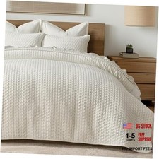 Luxury Velvet Quilt Set King Size 3 Piece, Soft King 104" x 92" Cream White