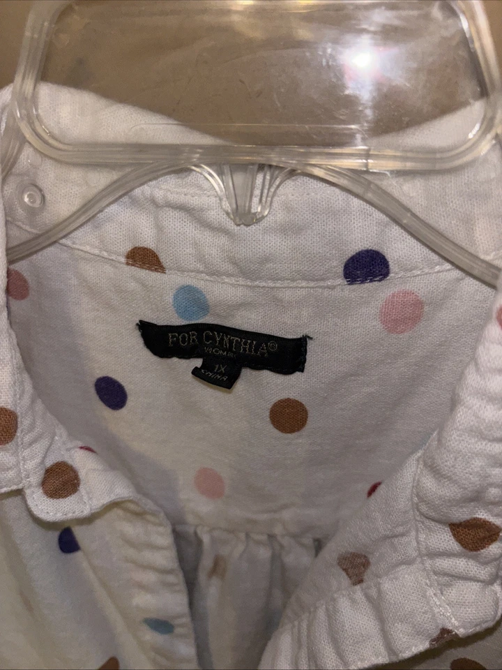 Para Cynthia 1X Túnica de Lino Blanca Lunares Popover Blusa Bolsillos Lagenlook Foto 3 de 4