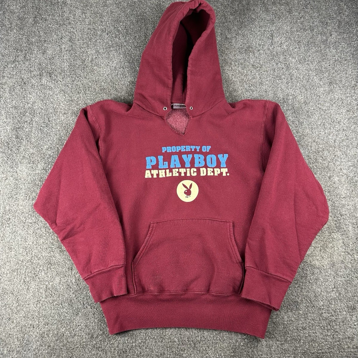 Vintage Playboy Athletic Department Hoodie Small Men’s Burgundy 90s Pullover