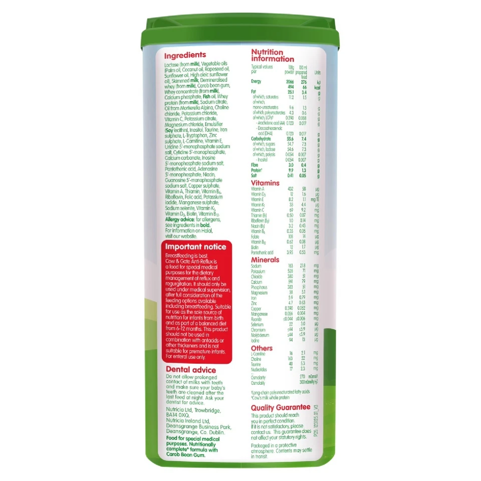 4 x 800g Cow & Gate Anti-Reflux Baby Milk Formula Sutiable From Birth - Image 4 of 4