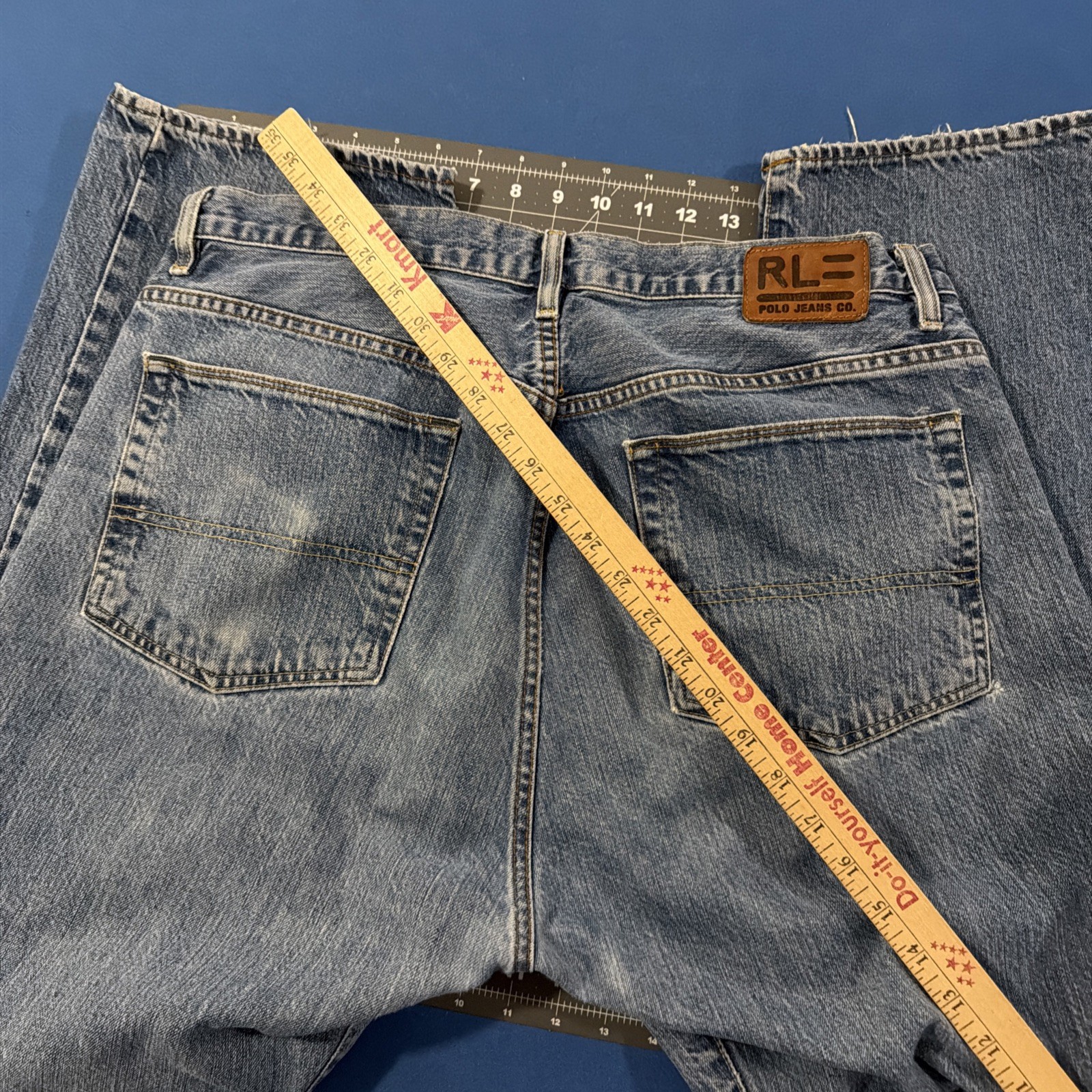 VTG Ralph Lauren Polo Jeans Mens 36x32 Blue Fade Wallet Distress 100% Cotton Y2K