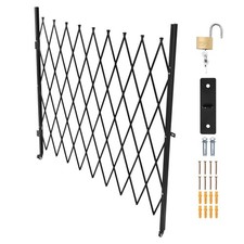 Lockable Folding Security Gate with Casters, Steel Retractable Barrier for