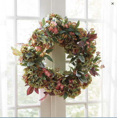 Ballard Designs Faux Floral Hydrangea Wreath, USA Stock, Free Shipping