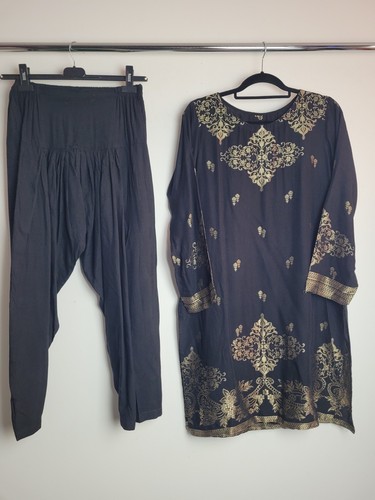 2 Piece Indian Salwar Kameez Suit Size Large/14 Black And Gold - 第 3/8 張圖片