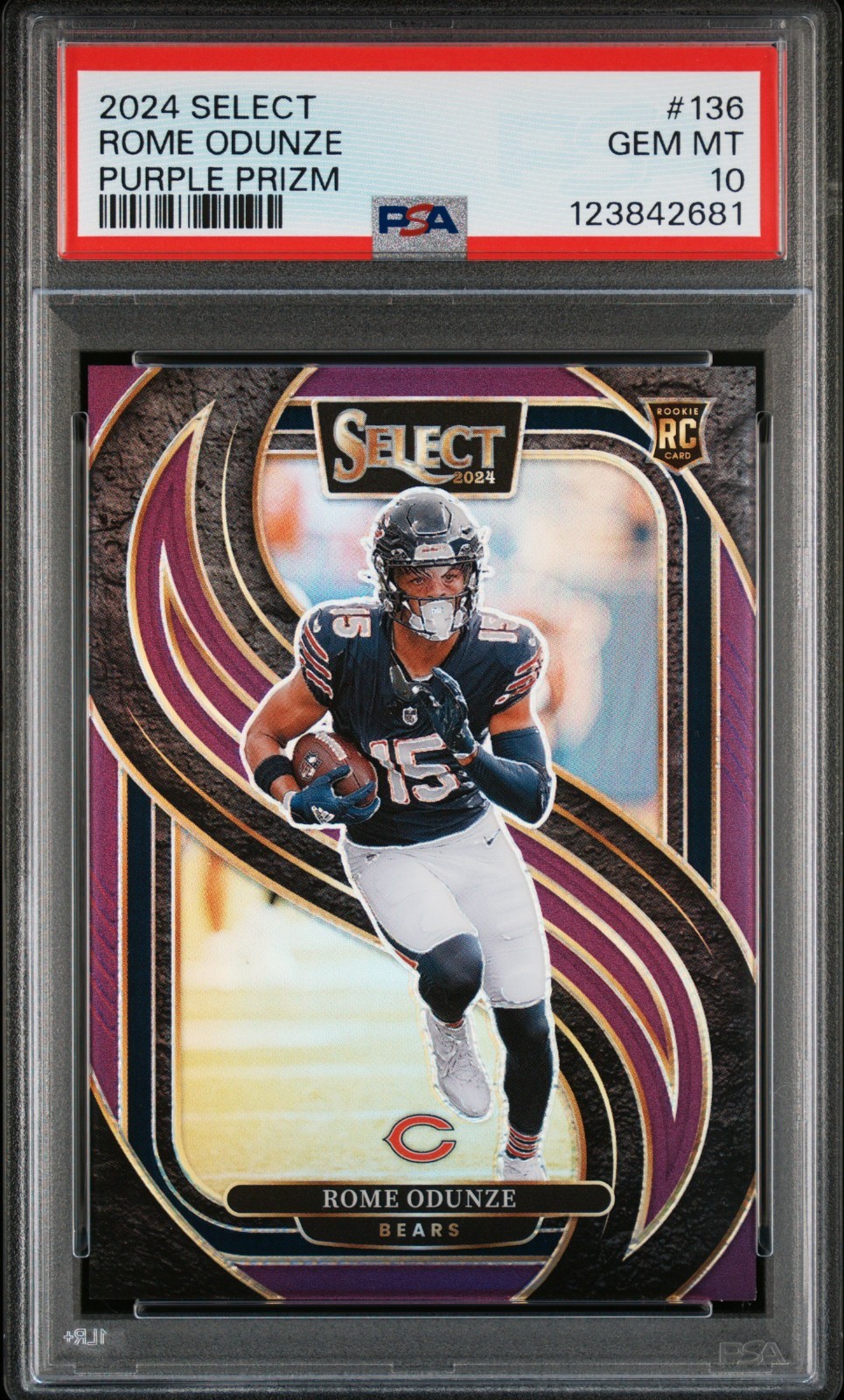 2024 Panini Select Premier Level Rome Odunze #136 Purple Prizm #/75 BEARS RC WR