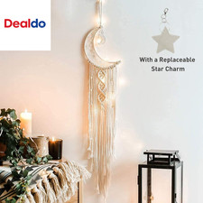 Boho Macrame Woven Wall Hanging, Crochet Crescent Moon Star Dream Catcher with L