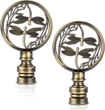 Double Dragonflies Antique Bronze Lamp Finial Caps - 2 Pack