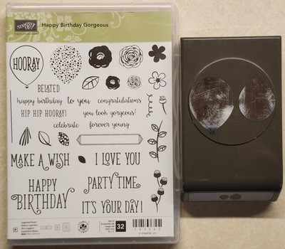 Stampin Up * HAPPY BIRTHDAY GORGEOUS BUNDLE * USED- PUNCH, FUN DOUBLE BALLOONS!