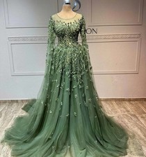 Luxury Grey Green Wedding Dresses Sparkle Sequin Beaded Long A-Line Bridal Gowns