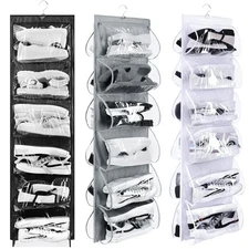3 Pcs Dual Sided Hanging Shoe Organizer 12 Clear Pockets Mesh Rack Holder