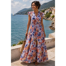Sheer floral vacay ready maxi dress by Kate and Lilly purple Sz 4 Office church