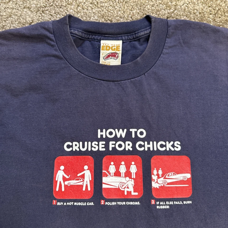 Camiseta De Colección To The Edge Corte Prime Para Hombre L Azul Manga Corta Años 90 Y2K Hecha en EE. UU. Foto 3 de 4