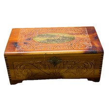 Genuine Mid-Century Aromatic Cedar Jewelry Box - Fox Hunt Edition