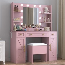 Vanity Desk with Mirror  Lights Makeup Vanity Table with Charging Station