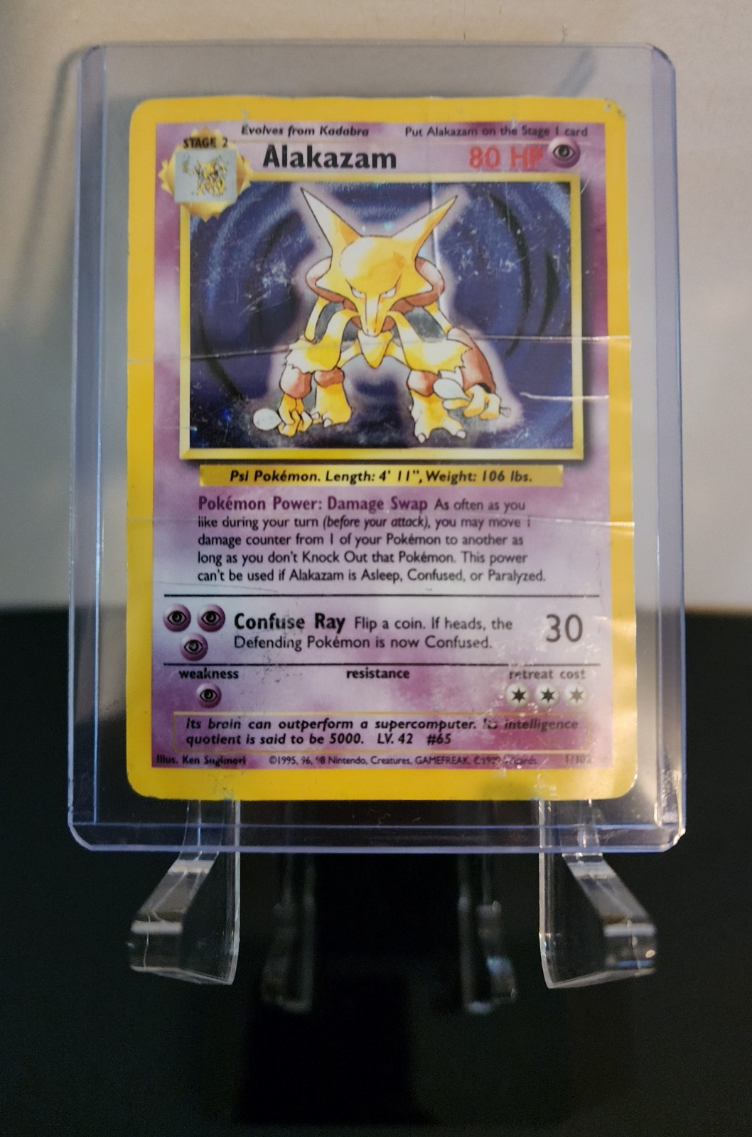 Pokemon Alakazam 1/102 Base Set Holo Rare Unlimited WOTC Vintage