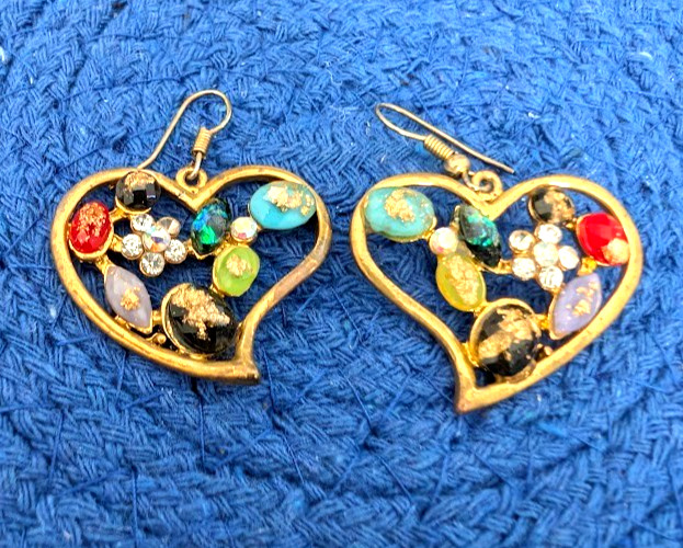 Multicolor Stone Heart Shaped Dangle Earrings - image 1