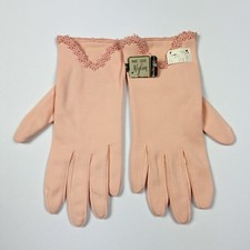 Ben Berger Women's VTG 60s Peach Nylon Gloves Floral Trim OS