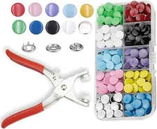Minestylish 100 Sets Metal Snaps Buttons with Colorful-Solid Prong Ring 