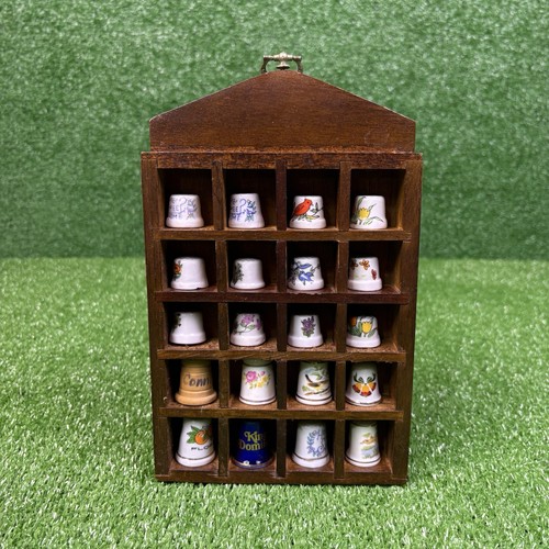 Vintage Wooden Miniature Display Case Thimble / Trinket Shelf Box 6"x8"