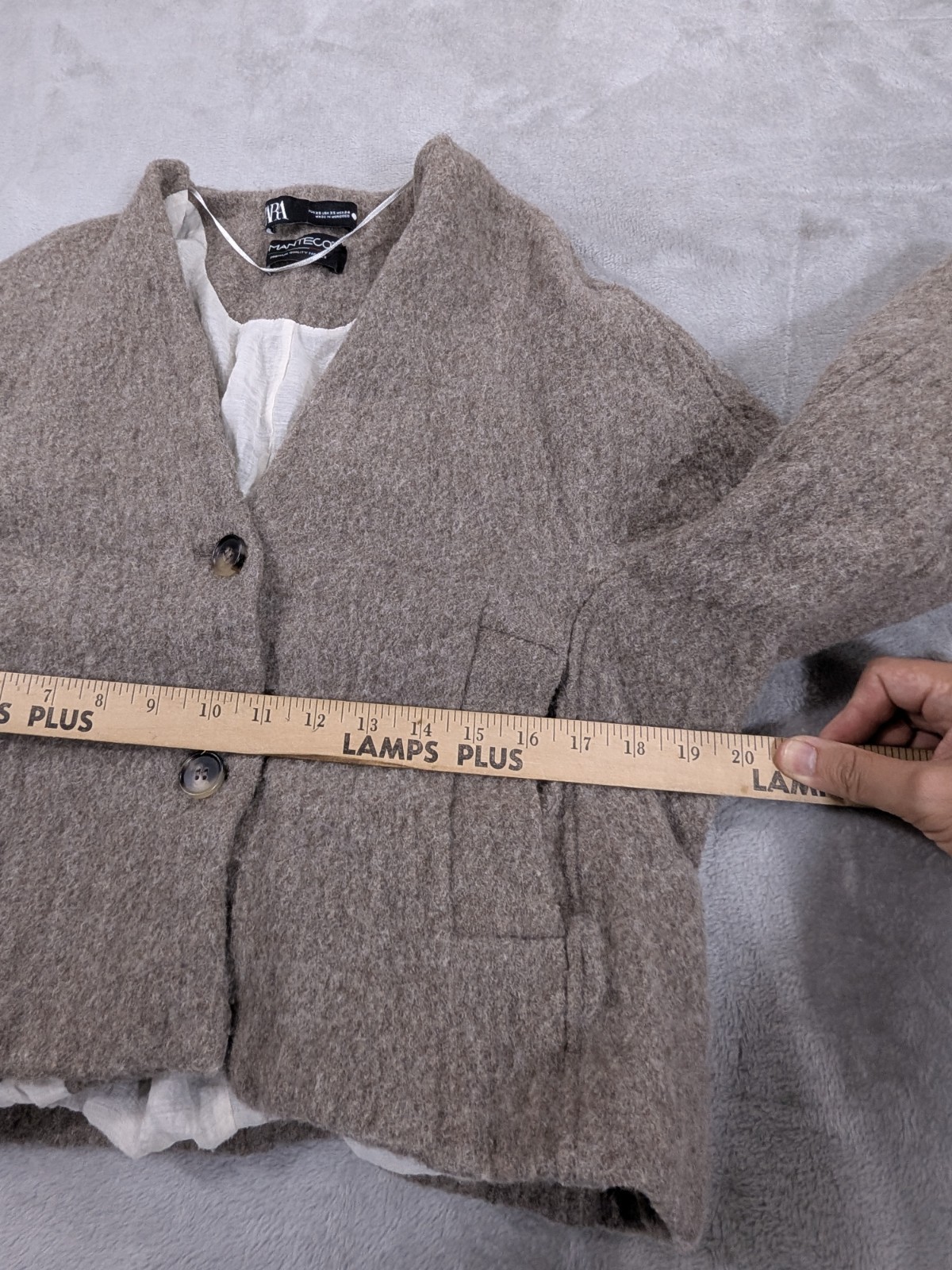 Zara Manteco 100percent Wool Cropped Jacket Womens XS Taupe Brown Cardigan Coat... image 6