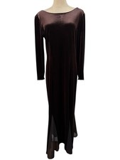 Chocolate Brown Velvet Evening Gown Scoop Back Sz M/L 90s Style Minimalist Goth