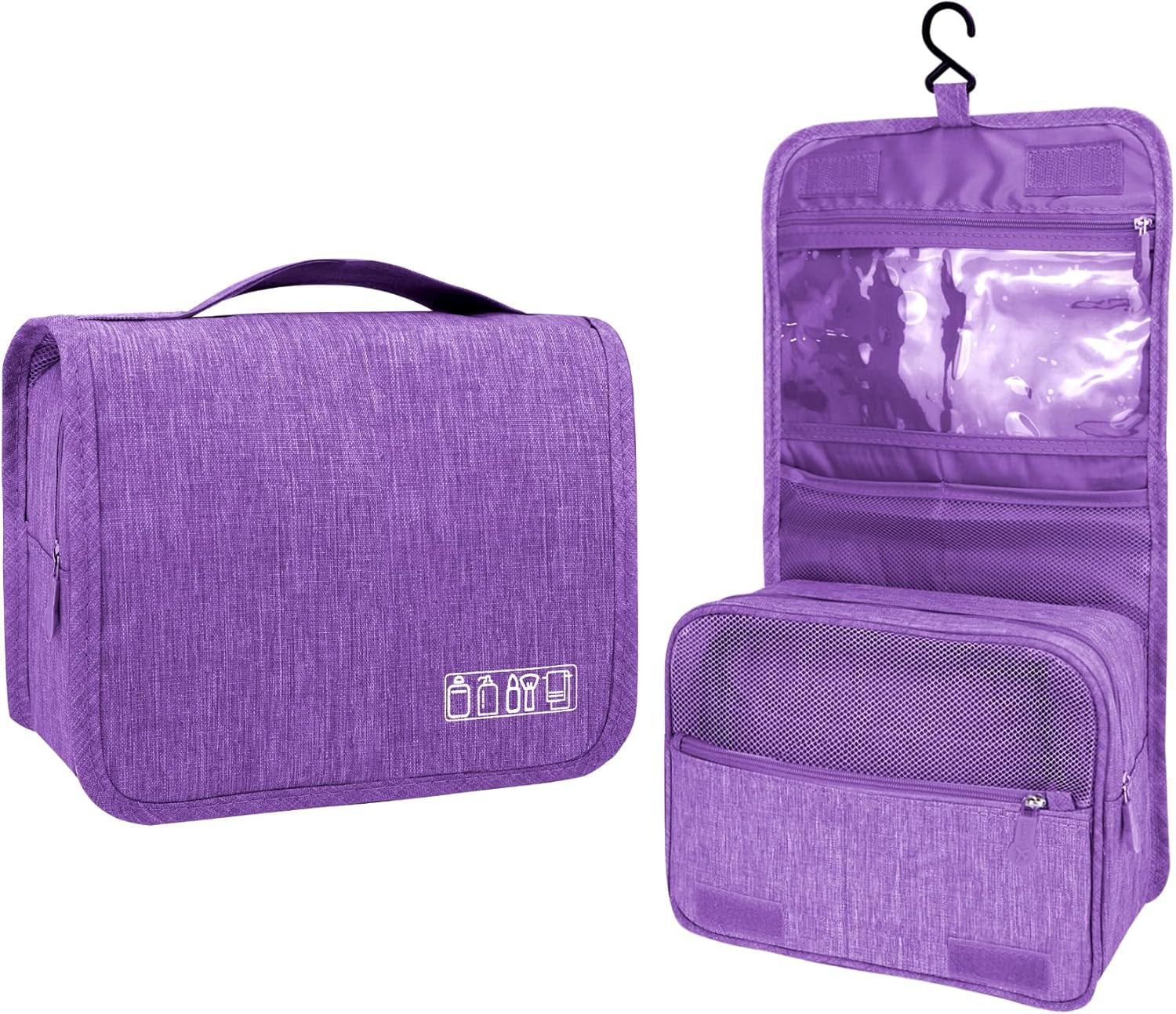 Large Capacity Toiletry Bag Travel with Hanging Hook for Men and A-Purple