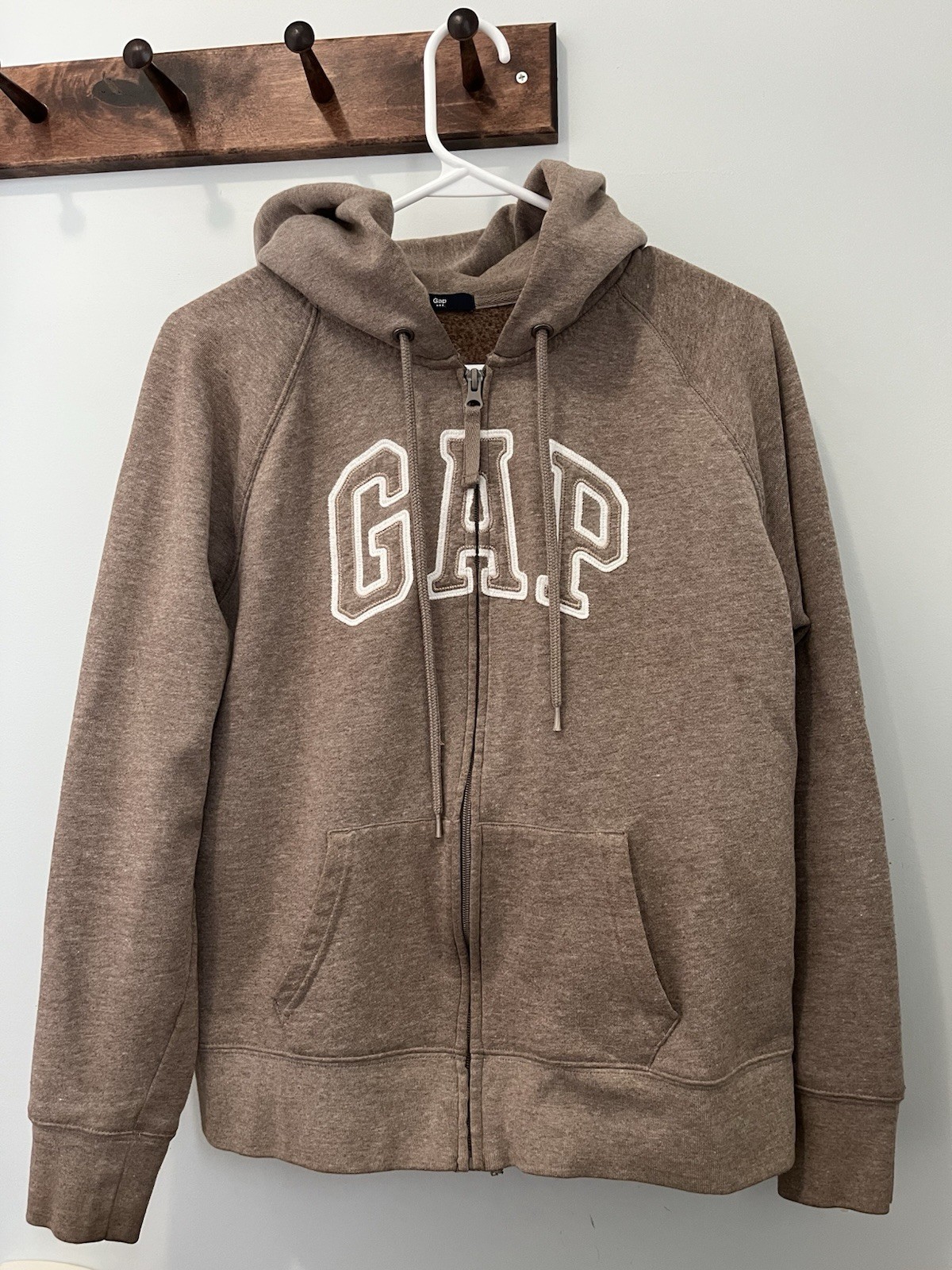 VTG GAP Beige Brown Full Zip Hoodie Sweatshirt Logo Y2K Women’s Medium