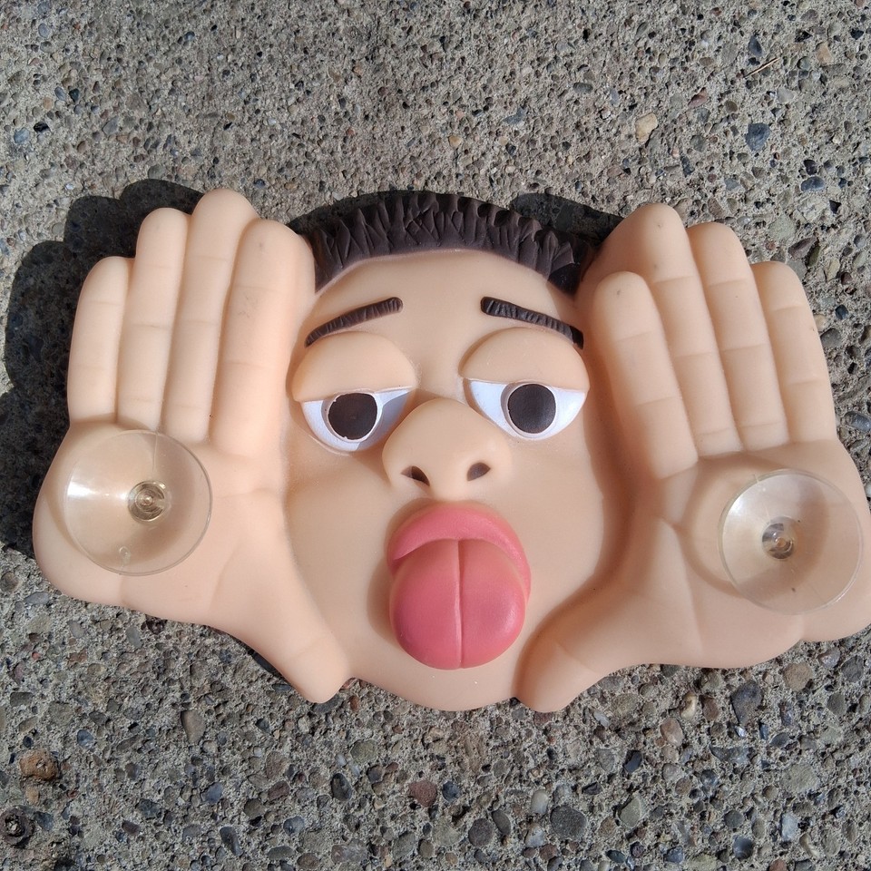 Rare 80s suction-cup silly-face window toy — the kind of weird, one-of-a-kind oddity that stops people mid-scroll.