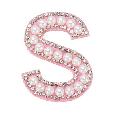 Iron on Letter S Patches Pearl Rhinestone Self Adhesive Patches Pink