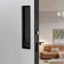 Sleek Black Pocket Door Lock Set - Privacy Handle Recessed Latch