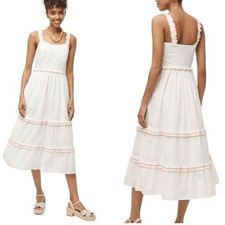NWOT J. Crew Factory Women's White Scalloped Trim Tiered Midi Dress Size 6