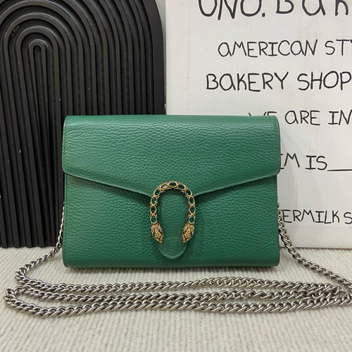 Authentic Gucci Dionysus WOC Small Crossbody Bag Emerald Green Grained Leather