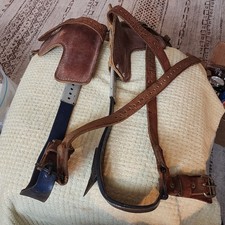 VINTAGE KLEIN TOOLS 1987 L/R TREE POLE CLIMBING SPIKES GAFFS ADJUSTABLE LEATHER