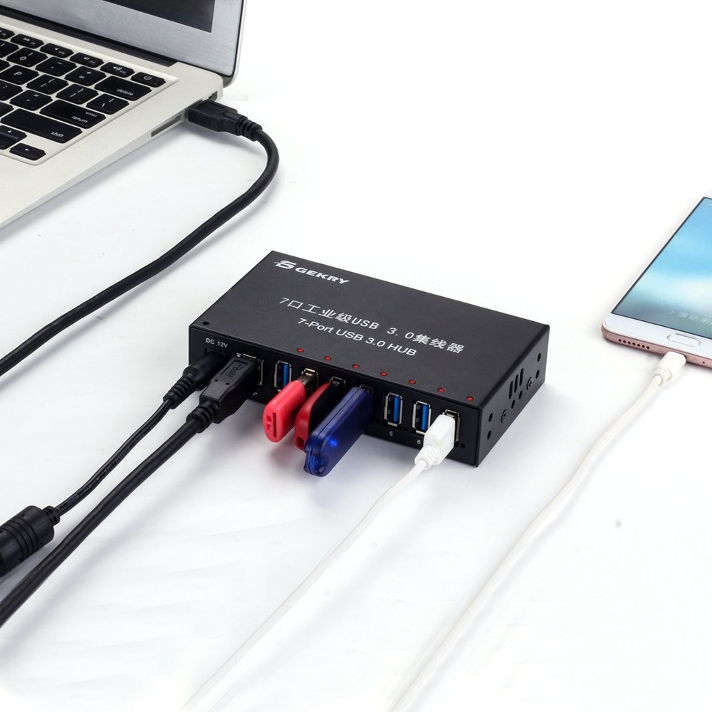 USB 3.0 Hub, USB Data Hub, Metal Case Mountable 7-Port Powered USB Hub 3.0 wi...