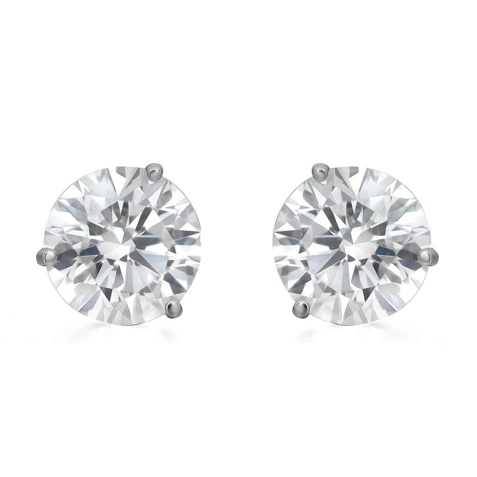 Серьги-гвоздики с тремя бриллиантами круглой огранки выращенными в Лаборатории из белого золота 18 карат 804 Карат 1246890₽