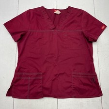 Dickies Marroon Short Sleeve Nurse Top Scrub Top 817455 Womens Size Large