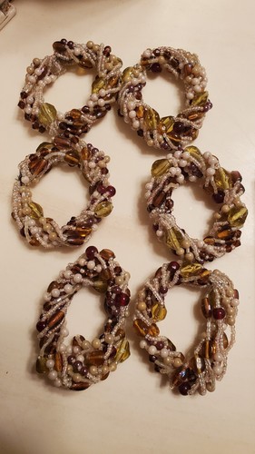 Set di 6 * Anelli per tovaglioli con perline * Naturali * Boho * Autunno - Foto 1 di 2