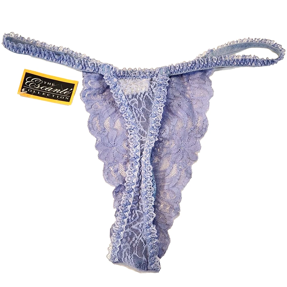 ESCANTE Azul Claro Floral Elástico Encaje Tanga Lencería Bragas Talla L Nuevo con Etiquetas Foto 4 de 4