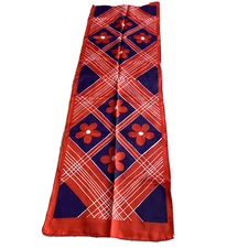 Vintage red white and blue mod flower power scarf silky acetate fabric mod chic