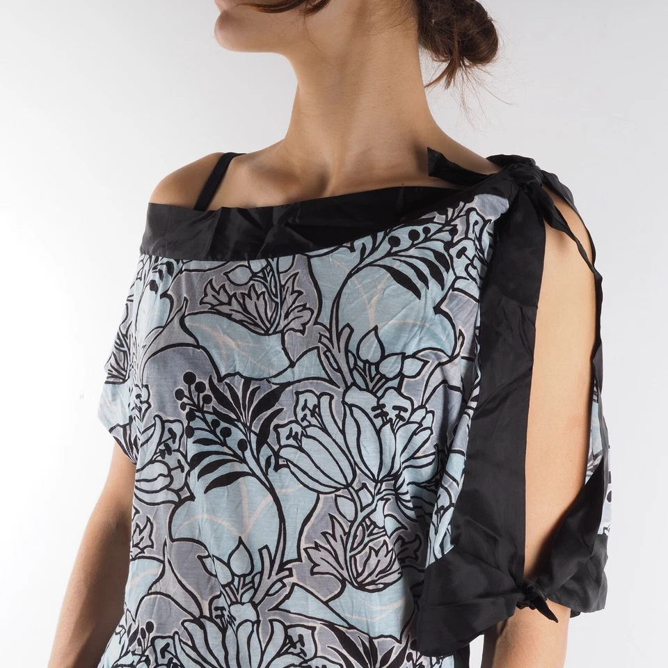 Blusa Top de Verano Prada Para Mujer Modal Azul Seda Floral M Mediana IT44 IT46 Foto 2 de 4