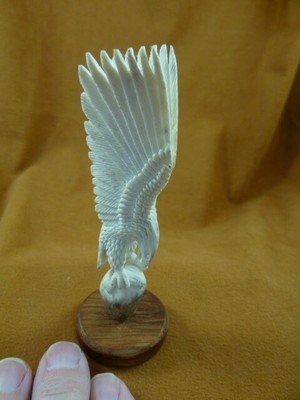 (EAGLE-W23) Eagle wings up perched shed ANTLER figurine Bali detailed carving