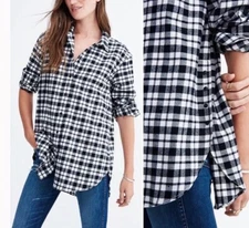 Madewell Long Sleeve Brushed Flannel Tunic Button-up With Button Side Small EUC