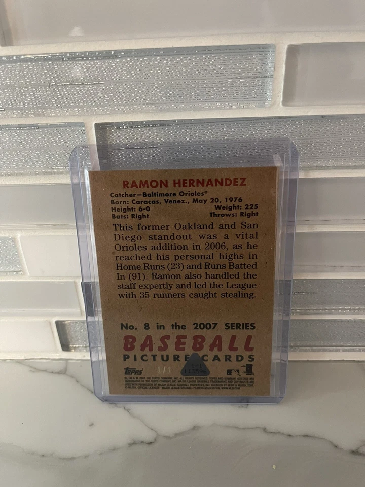 Bowman Heritage Ramón Hernandez #8 Baltimore Orioles 2007 rojo verdadero 1/1 SSP Foto 2 de 3