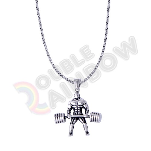Weightlifter Bodybuilding Gym Dumbbell Men Stainless Steel Pendant Necklace*P138 - Picture 9 of 13