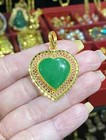 Pendant 18in Chain free Silver 925 Unique Heart Cut Natural Green Jade