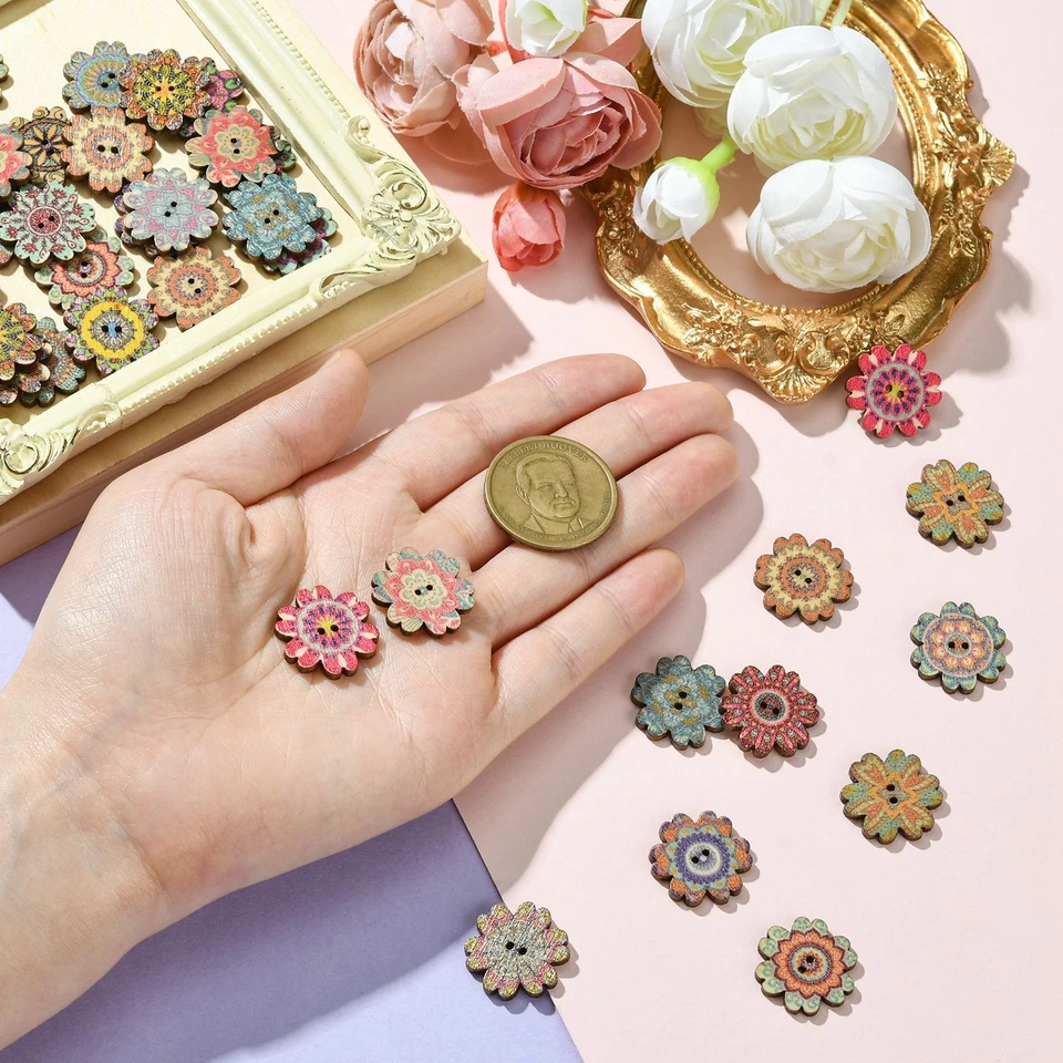 200Pcs Flower Floral Buttons Decorative Button with 2 Holes for DIY Sewing Craft - Image 4 of 4