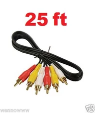 25FT AV Composite 3 RCA Cable Male Video Stereo Audio Triple 3-RCA Cord DVD TV 