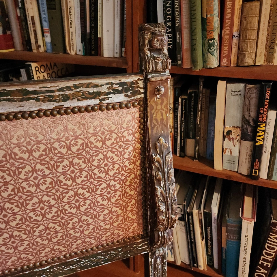 Silla de biblioteca de escritorio florentina envejecida dorada del siglo XIX Grand Tour Foto 3 de 4